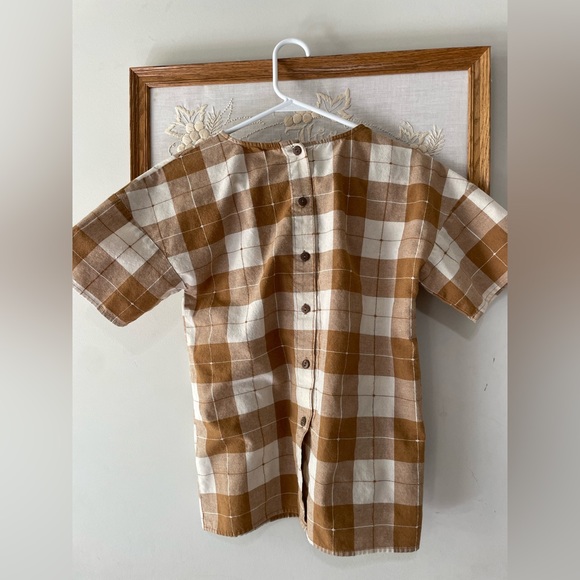 Roolee mustard plaid gingham buffalo checked button back cotton linen fall - Picture 3 of 4